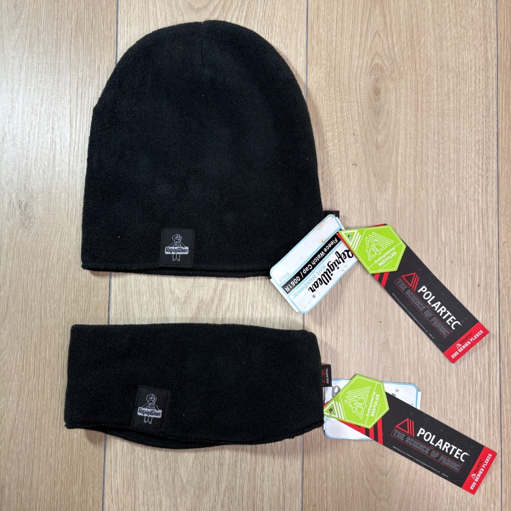 RefrigiWear Polartec Fleece Watch Cap Beanie and Headband Set Black 0061R 0053R